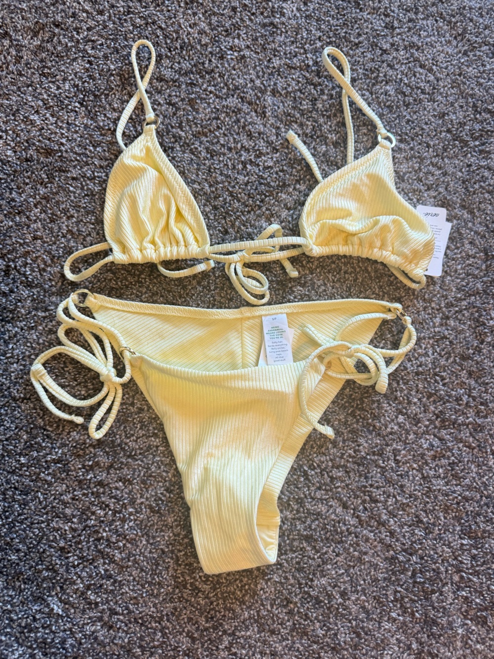 aerie Yellow Ribbed Triangle Bikini Set
